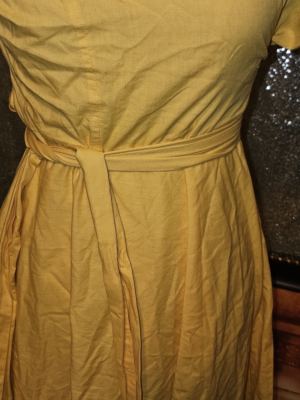 Women's Yellow Tie-Waist Midi Dress XL (14) - Picture 2 of 6